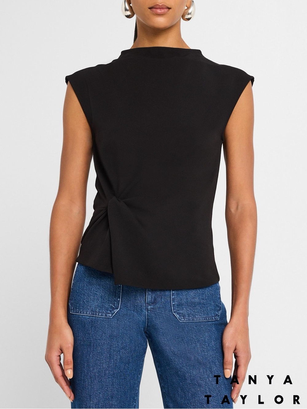 Tanya Taylor **NWT** Robin Gathered Knot Cap-Sleeve Crepe Blouse in Black